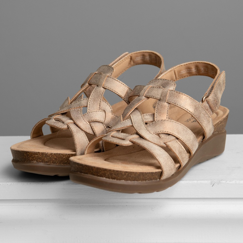 Clarks Sandals NEW Sz 7.5 Metallic Gold Strappy Wedge Sandals Ergonomic Boho